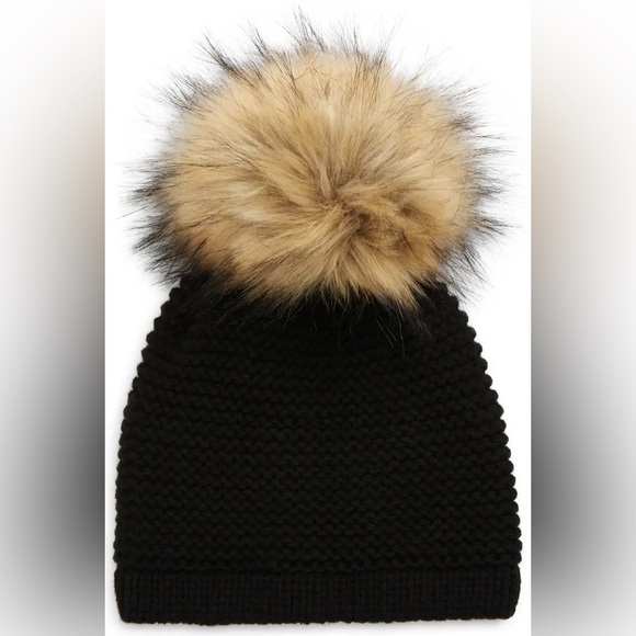 KYI KYI Wool Blend Beanie with Faux Fur Pom
Black - Picture 3 of 4